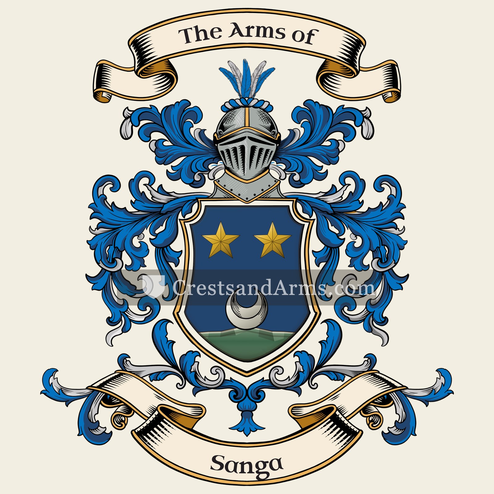 The Sanga coat of arms, drawn from the recorded blazon
