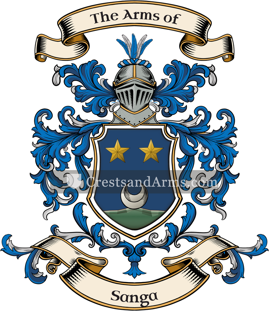 The Sanga coat of arms, drawn from the recorded blazon