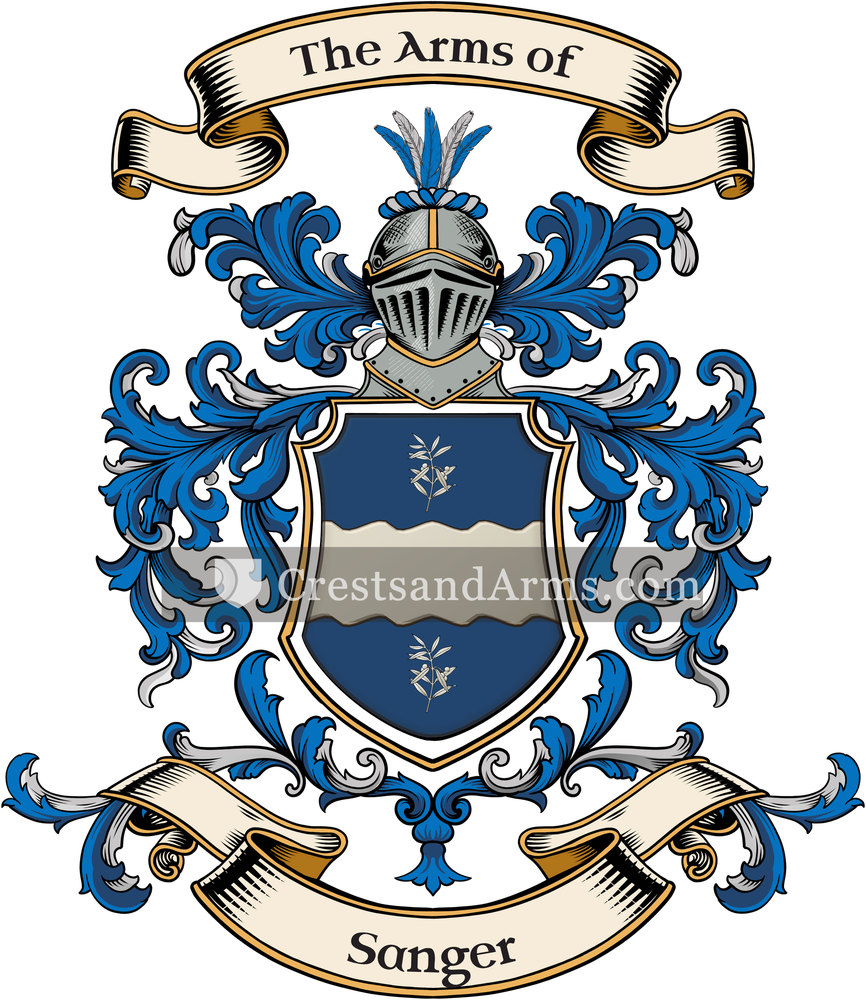 The Sanger coat of arms, drawn from the recorded blazon