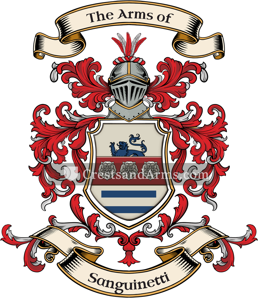 The Sanguinetti coat of arms, drawn from the recorded blazon