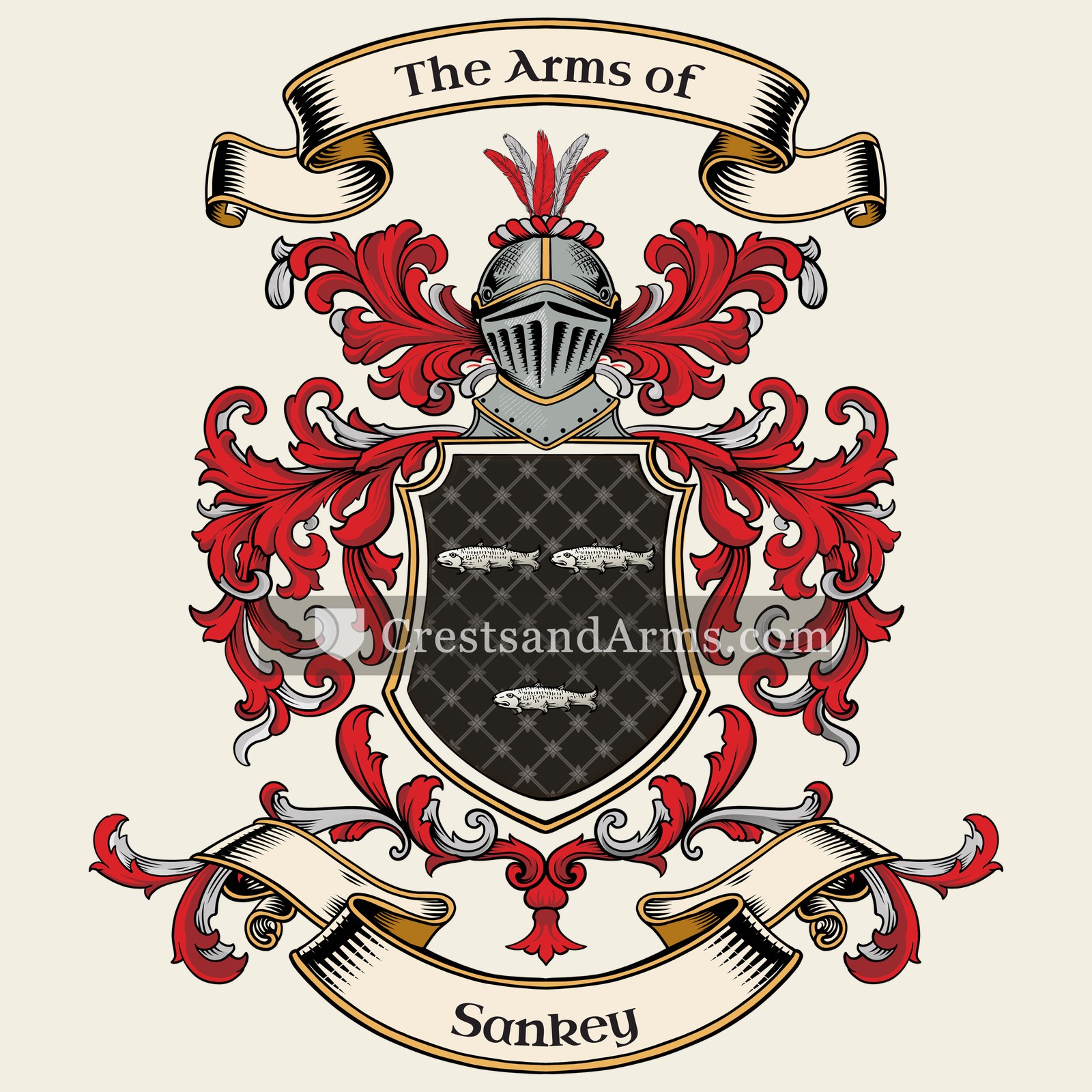 The Sankey coat of arms, drawn from the recorded blazon