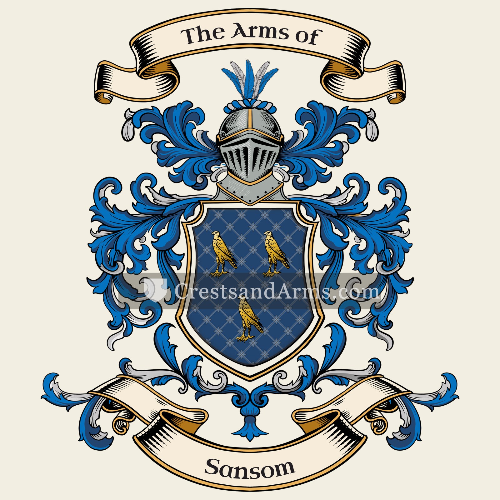 The Sansom coat of arms, drawn from the recorded blazon