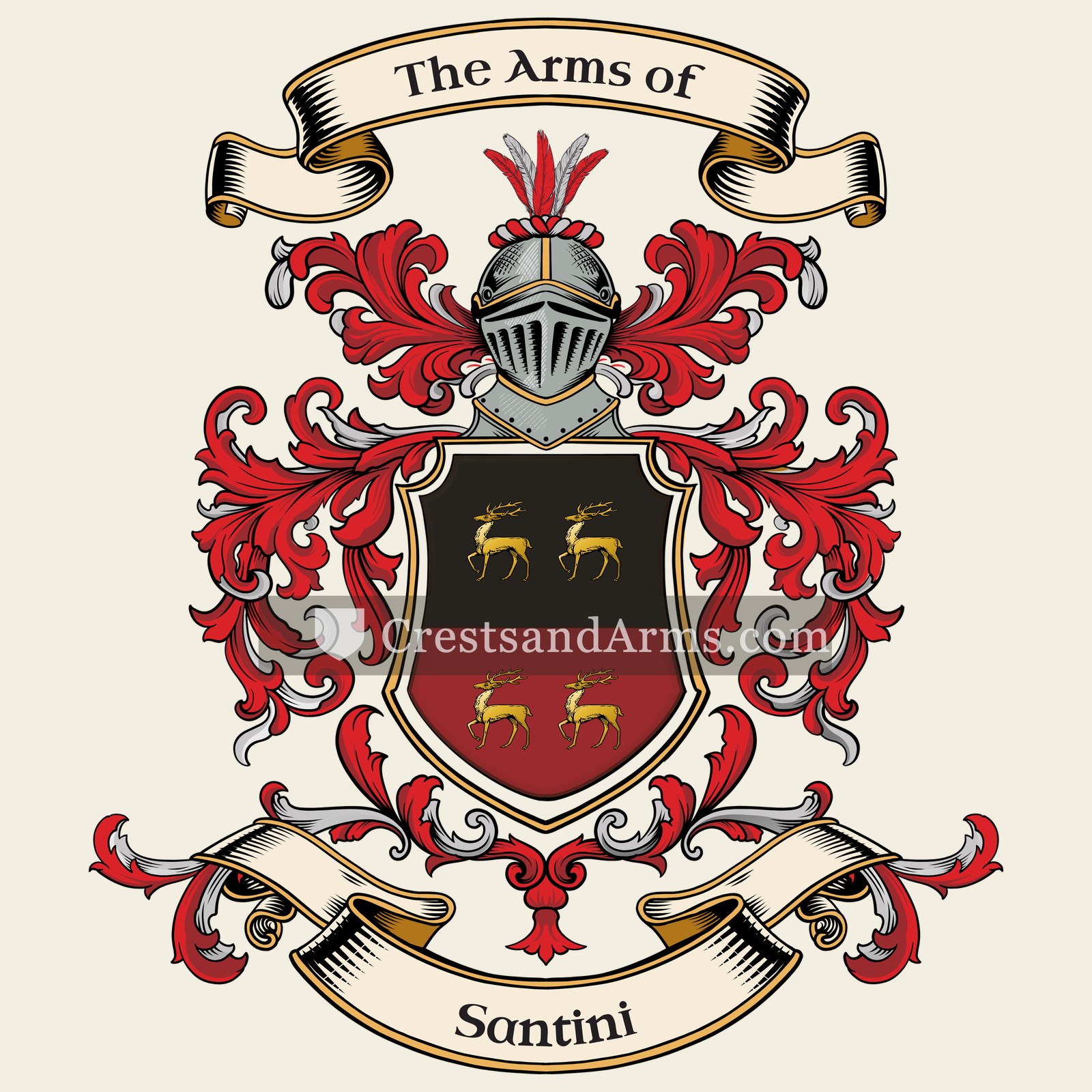 The Santini coat of arms, drawn from the recorded blazon