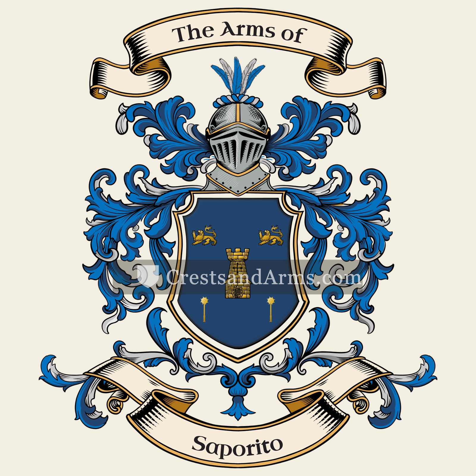 The Saporito coat of arms, drawn from the recorded blazon
