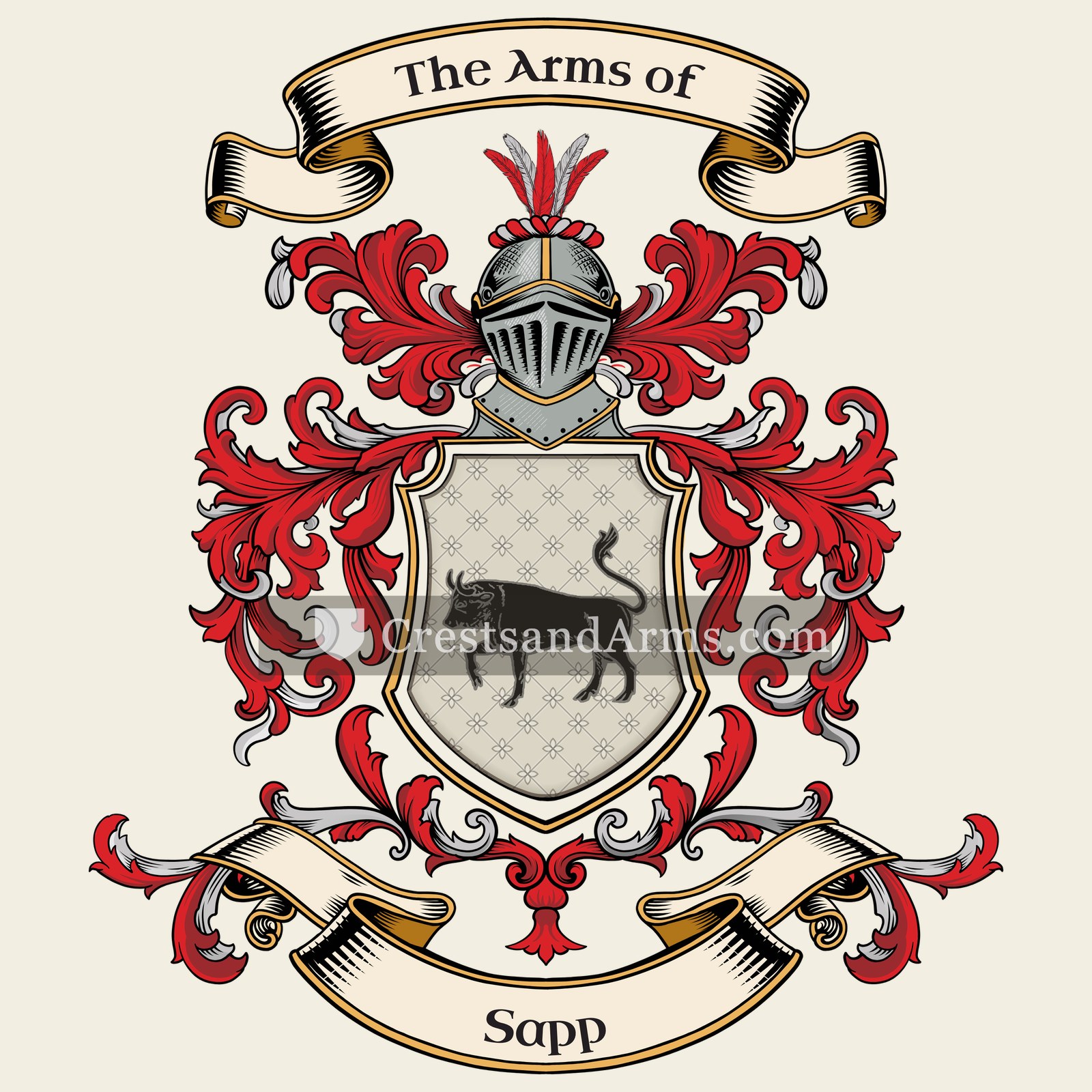 The Sapp coat of arms, drawn from the recorded blazon