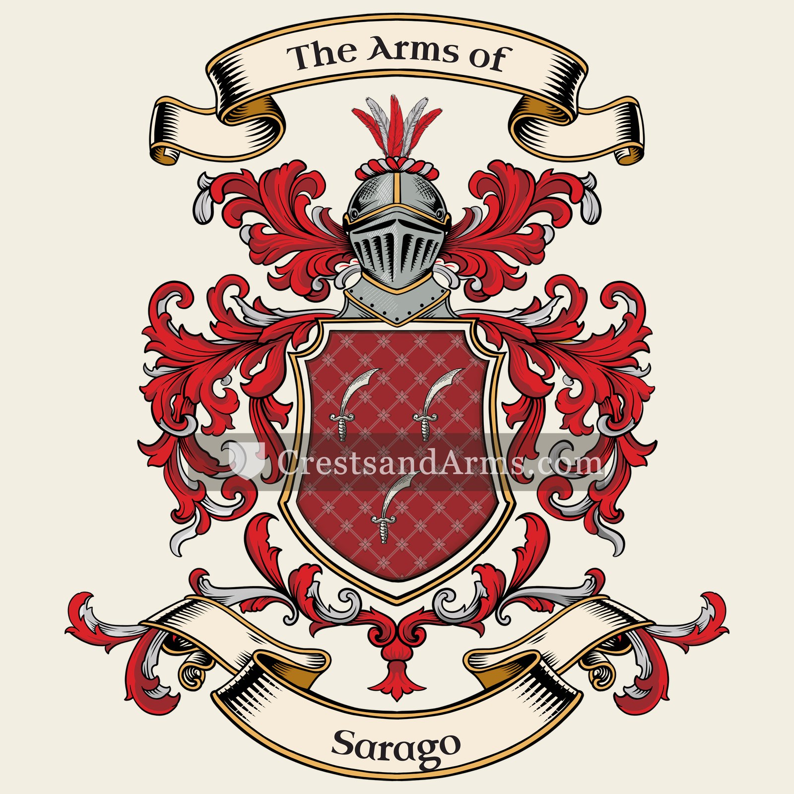 The Sarago coat of arms, drawn from the recorded blazon