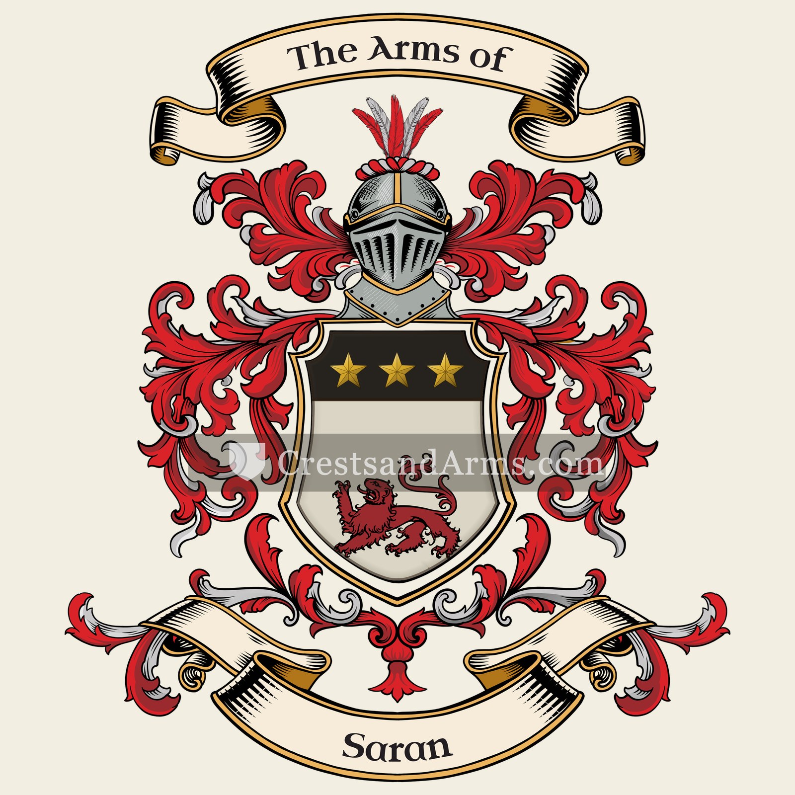 The Saran coat of arms, drawn from the recorded blazon