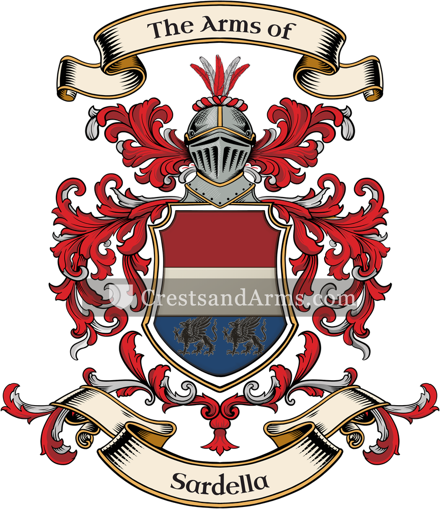 The Sardella coat of arms, drawn from the recorded blazon