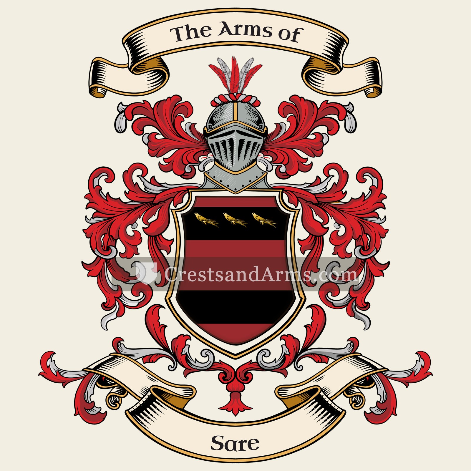 The Sare coat of arms, drawn from the recorded blazon