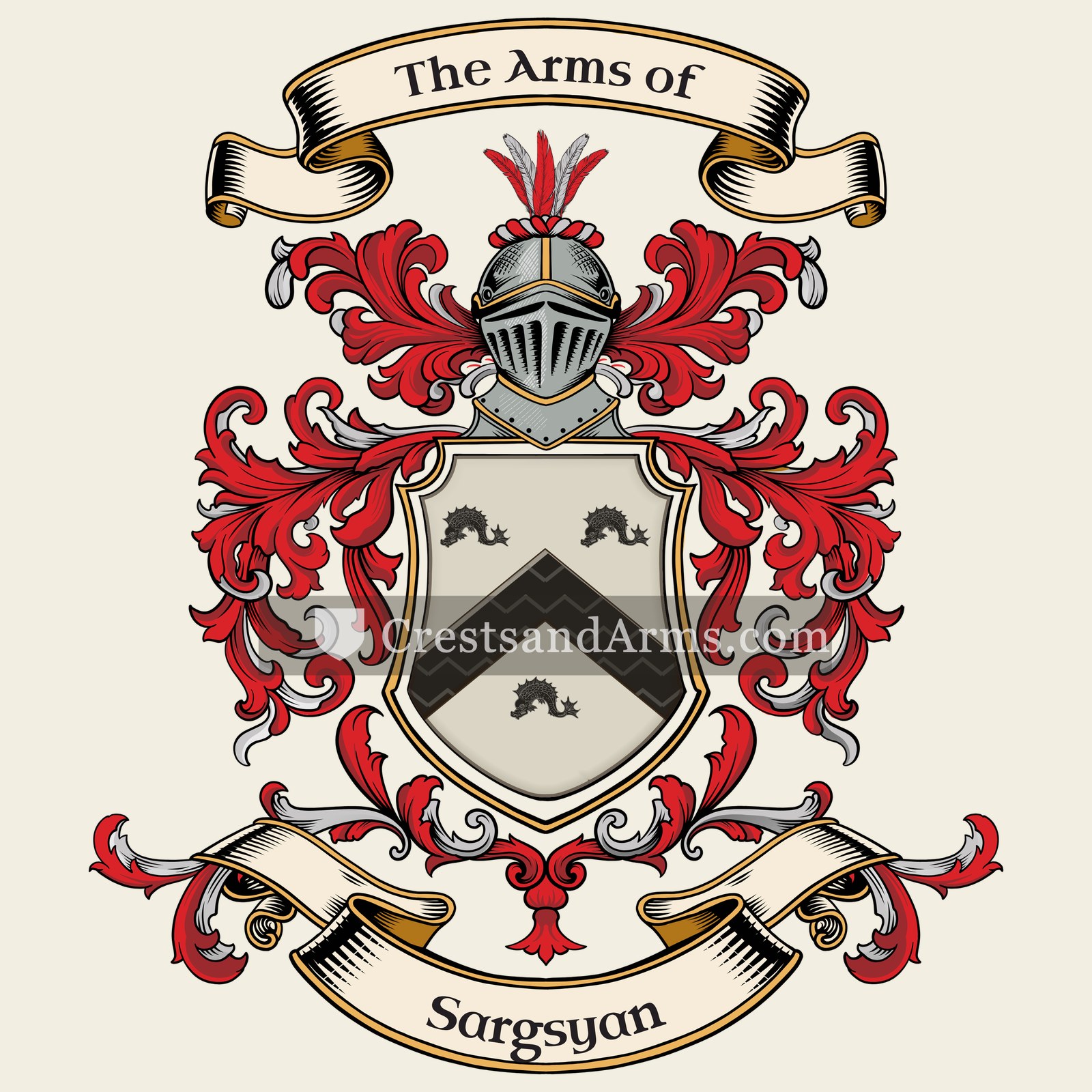 The Sargsyan coat of arms, drawn from the recorded blazon