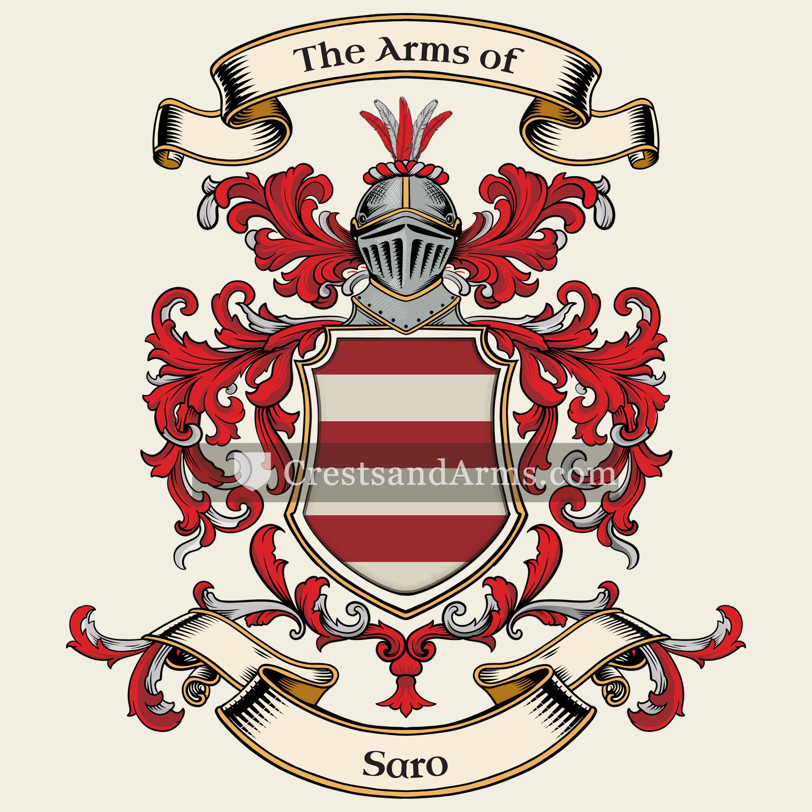The Saro coat of arms, drawn from the recorded blazon