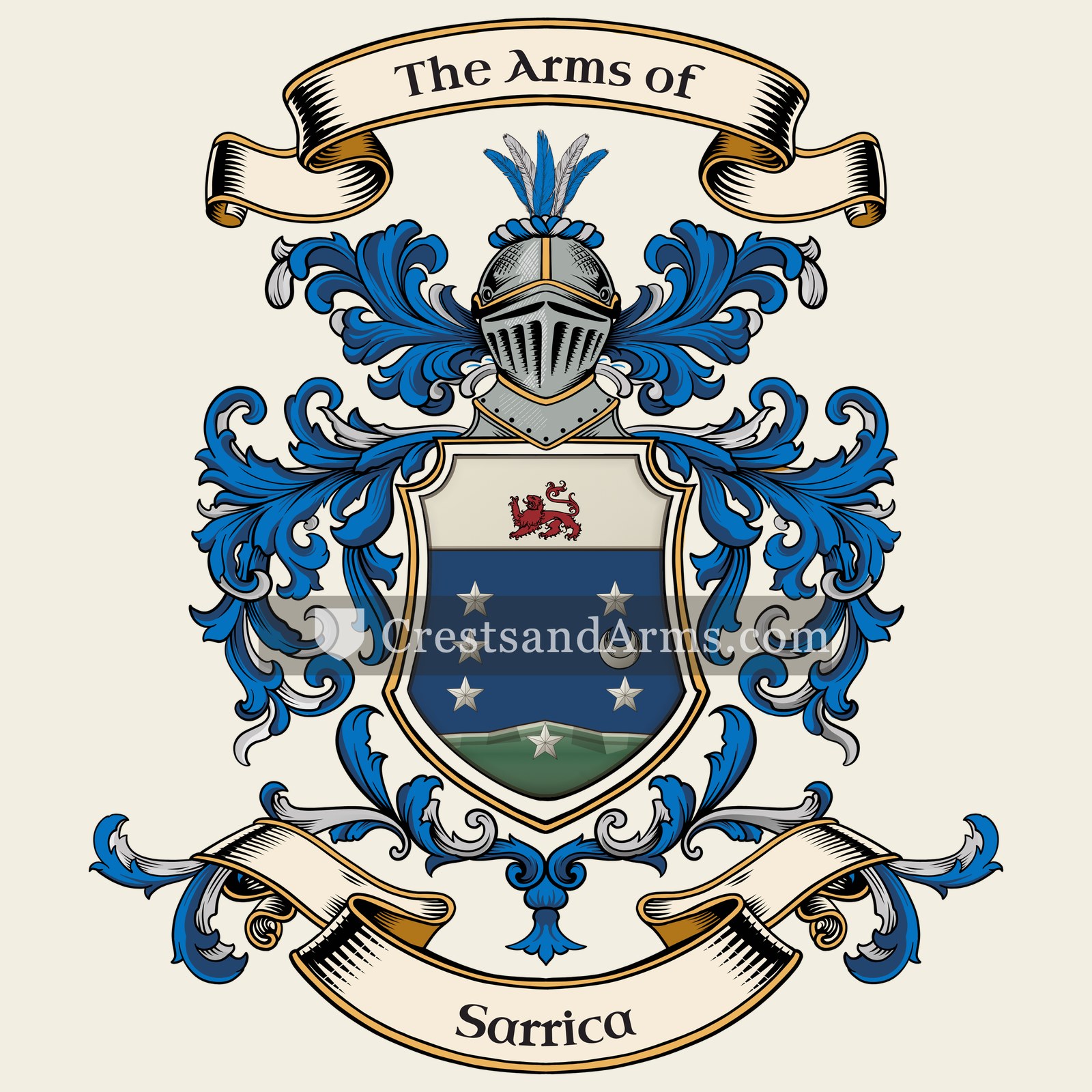 The Sarrica coat of arms, drawn from the recorded blazon