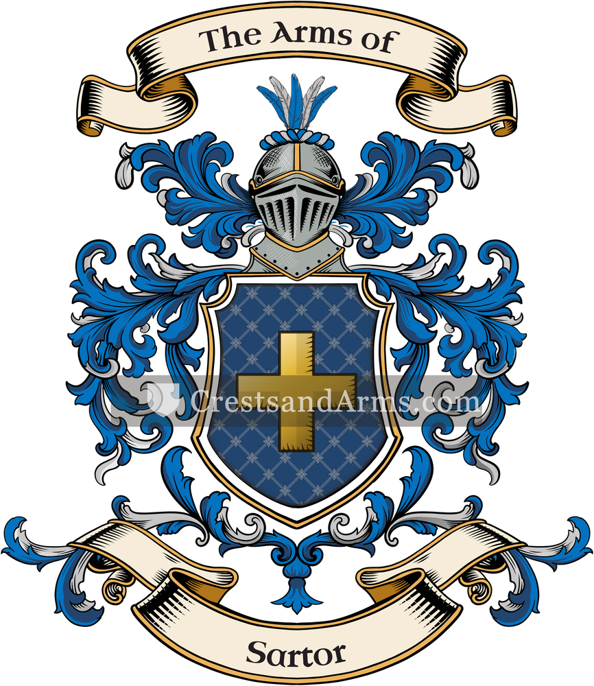 The Sartor coat of arms, drawn from the recorded blazon