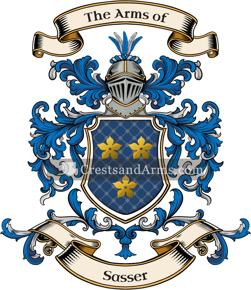 The Sasser coat of arms, drawn from the recorded blazon