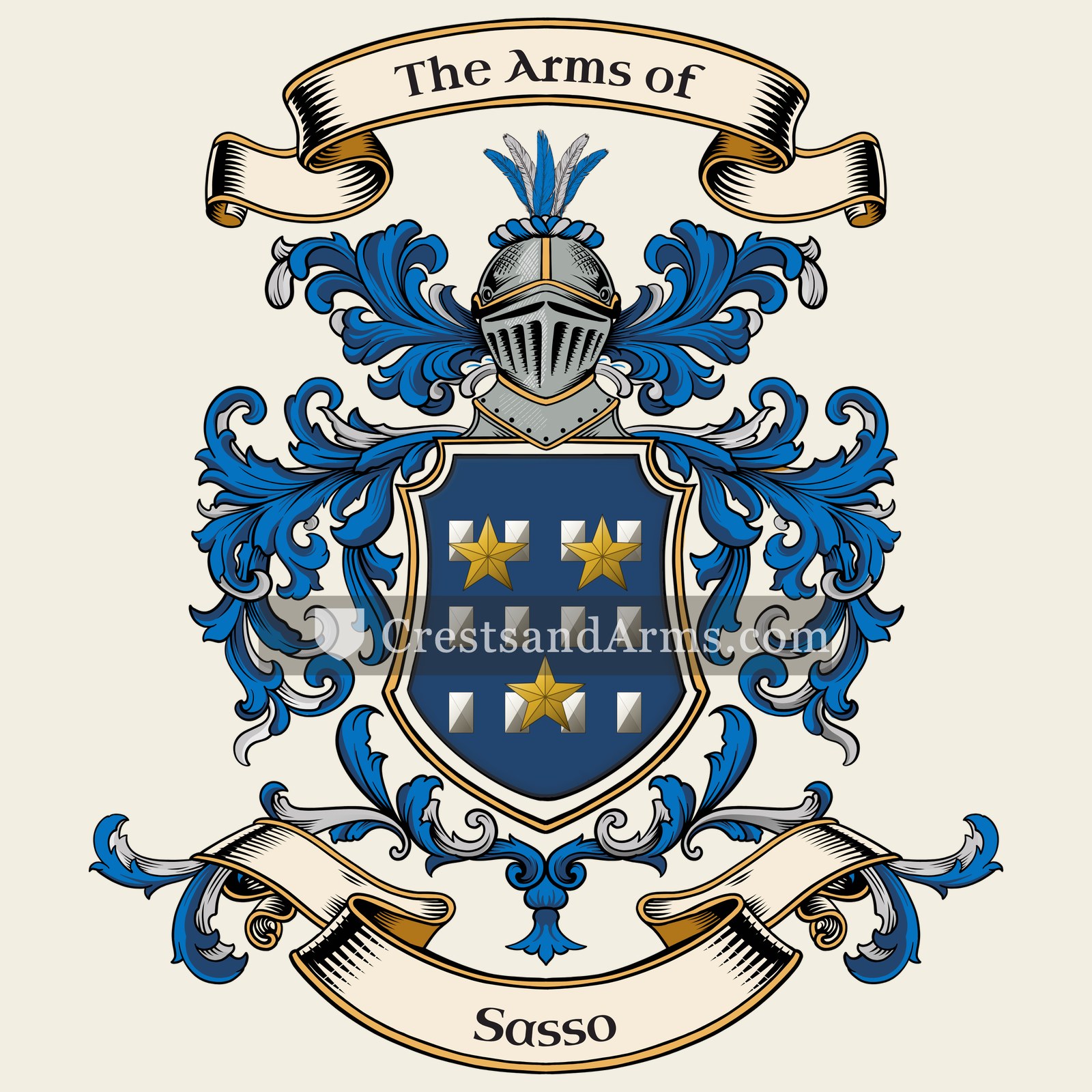 The Sasso coat of arms, drawn from the recorded blazon