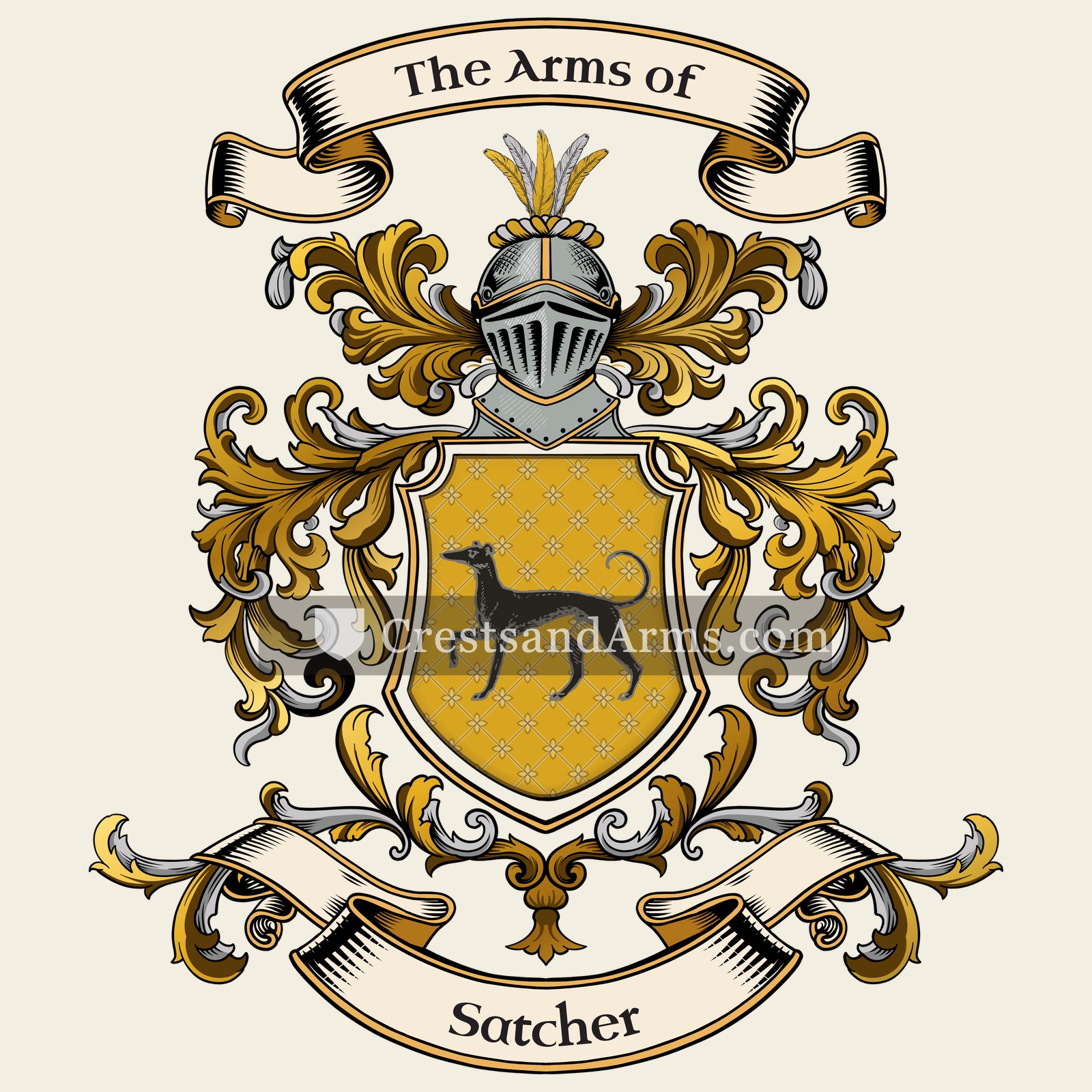 The Satcher coat of arms, drawn from the recorded blazon
