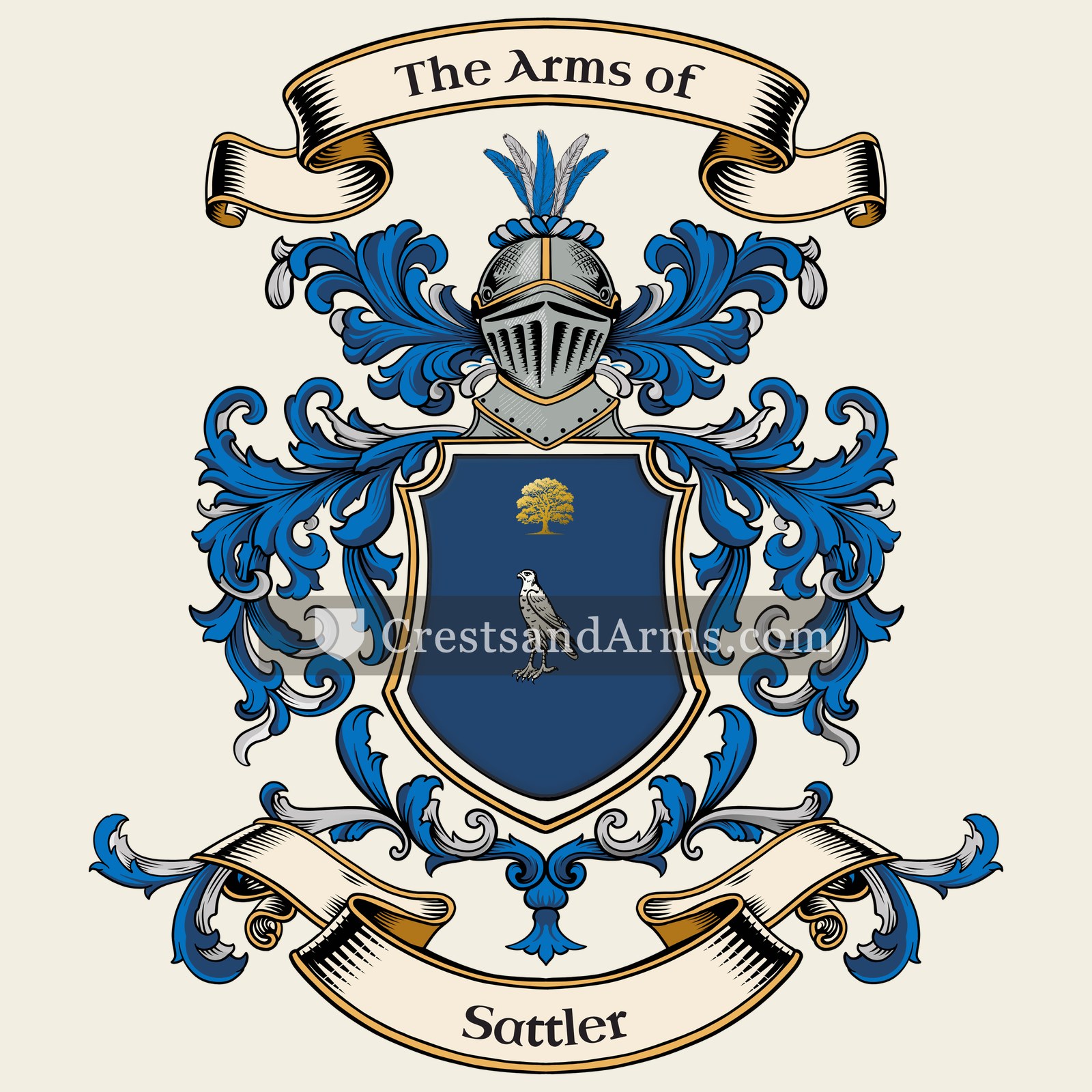 The Sattler coat of arms, drawn from the recorded blazon