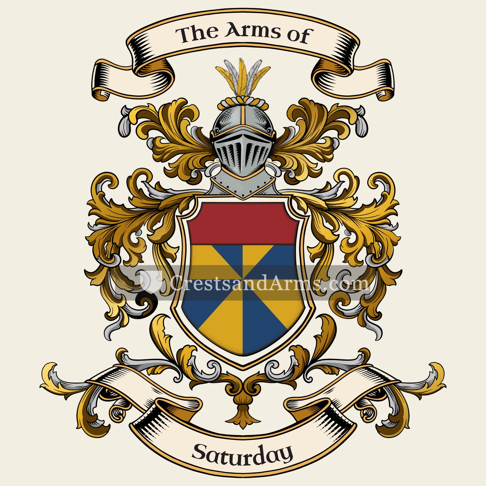 The Saturday coat of arms, drawn from the recorded blazon
