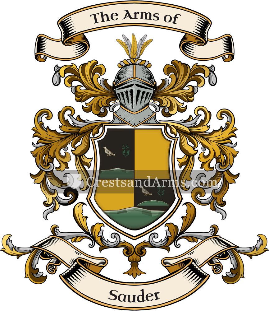 The Sauder coat of arms, drawn from the recorded blazon