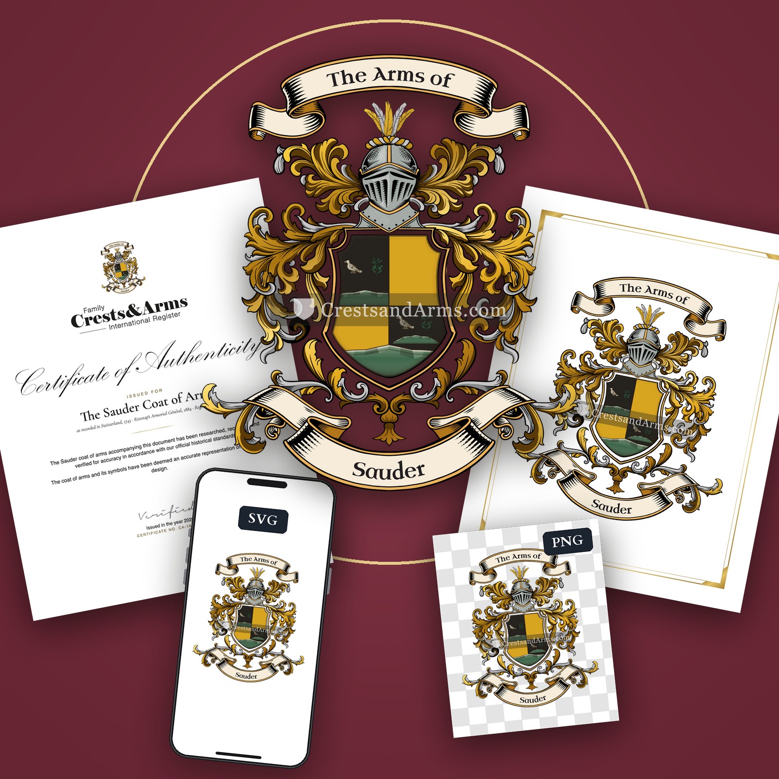 The Sauder arms on the coat of arms — digital pack