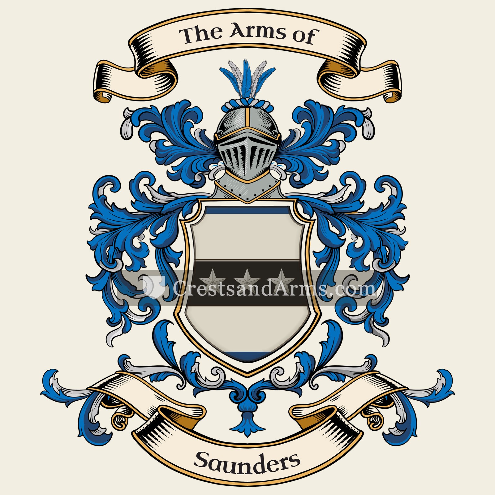 The Saunders coat of arms, drawn from the recorded blazon