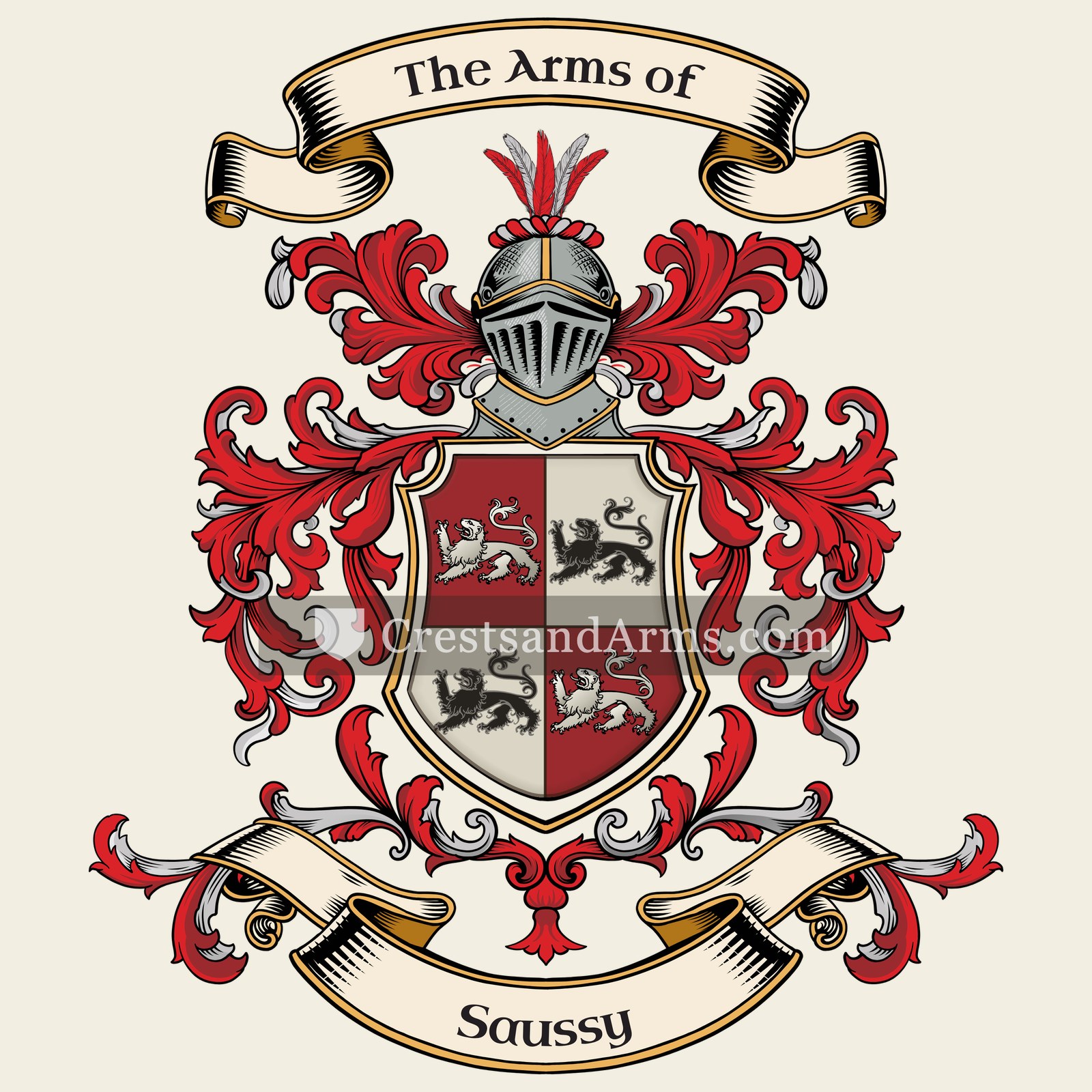 The Saussy coat of arms, drawn from the recorded blazon