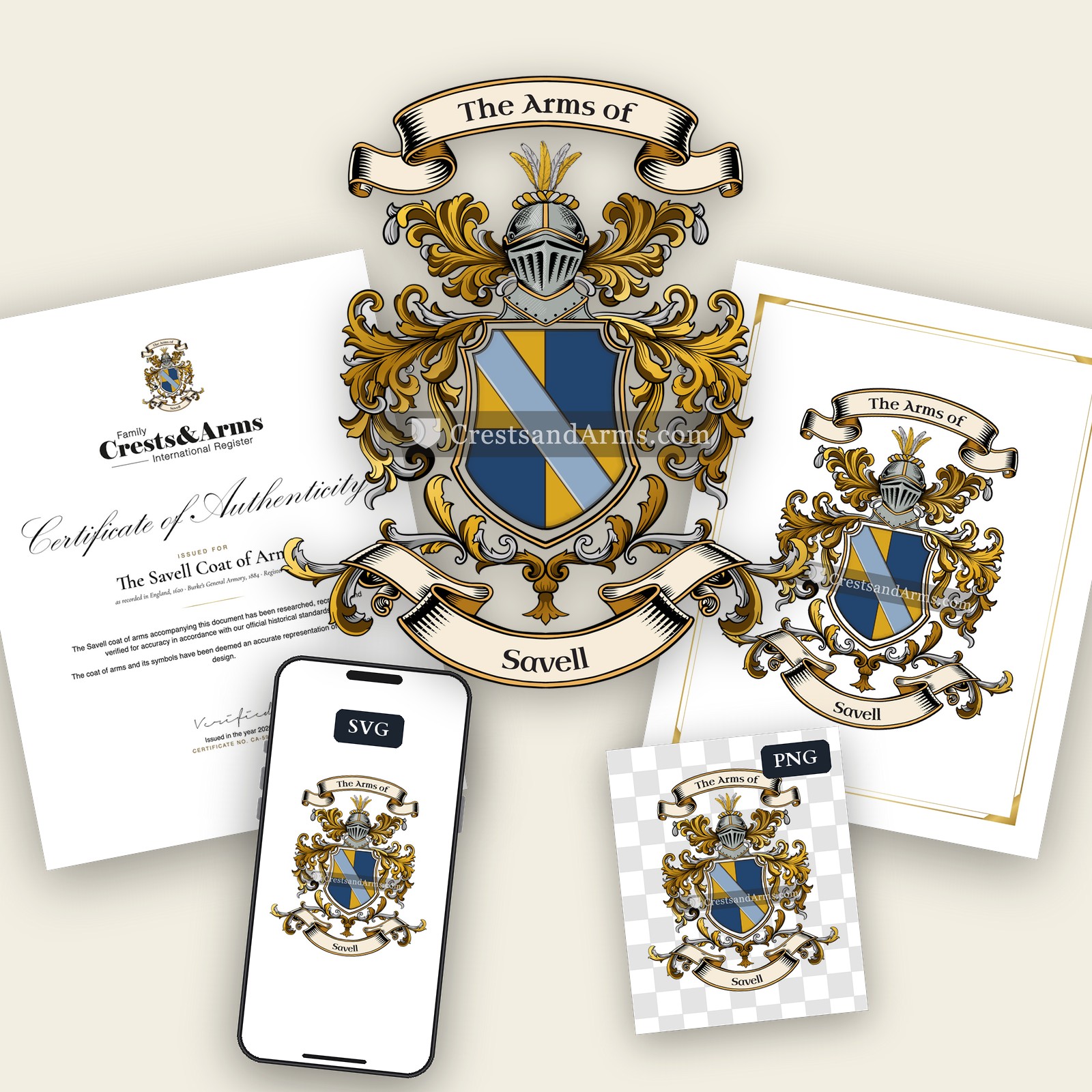 The Savell arms on the coat of arms — digital pack
