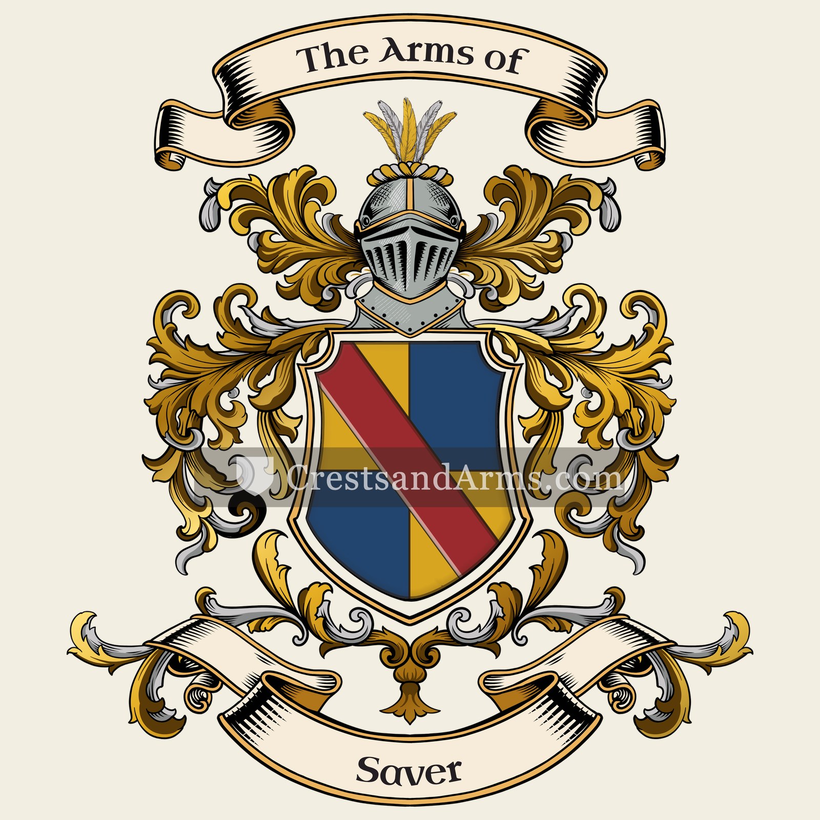 The Saver coat of arms, drawn from the recorded blazon