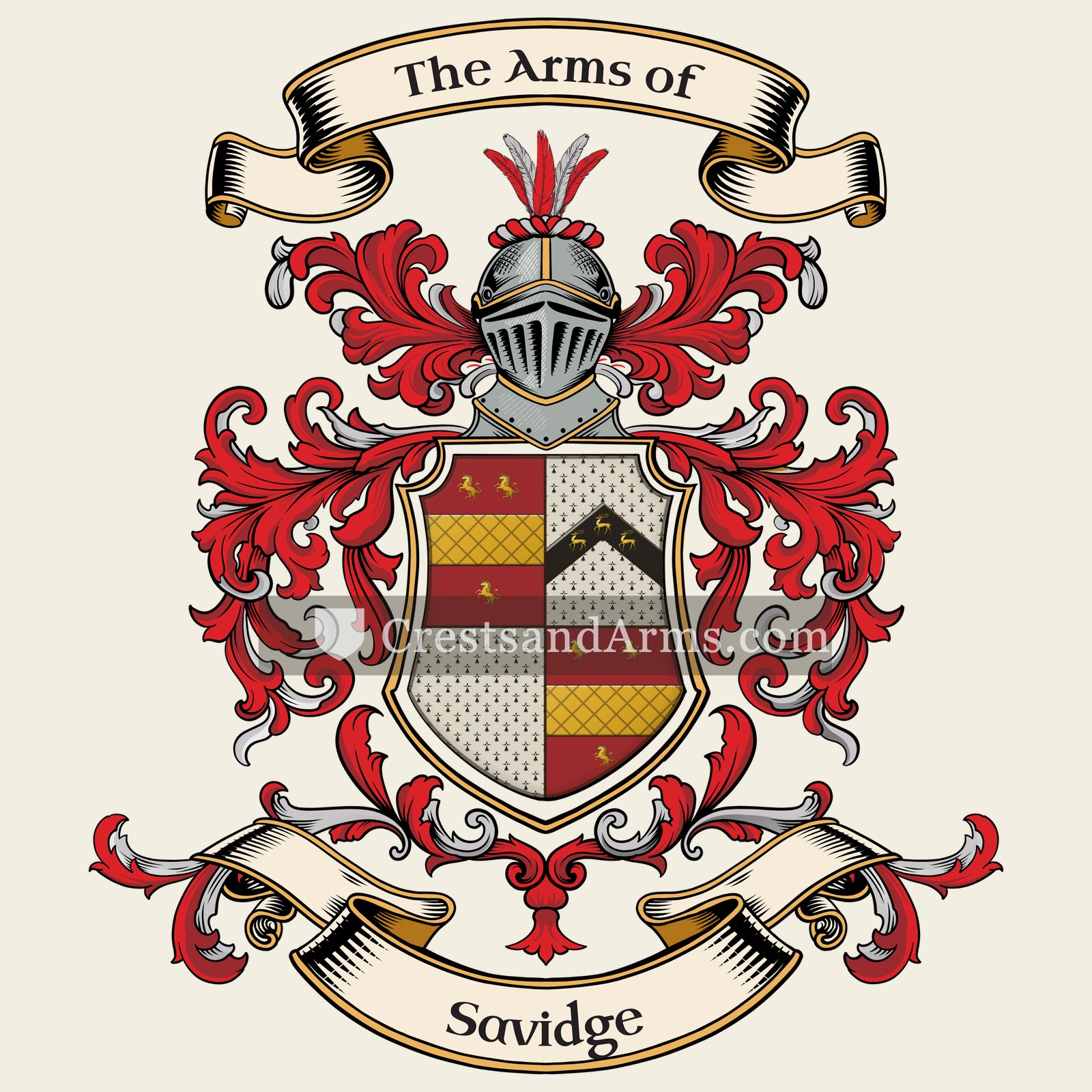 The Savidge coat of arms, drawn from the recorded blazon