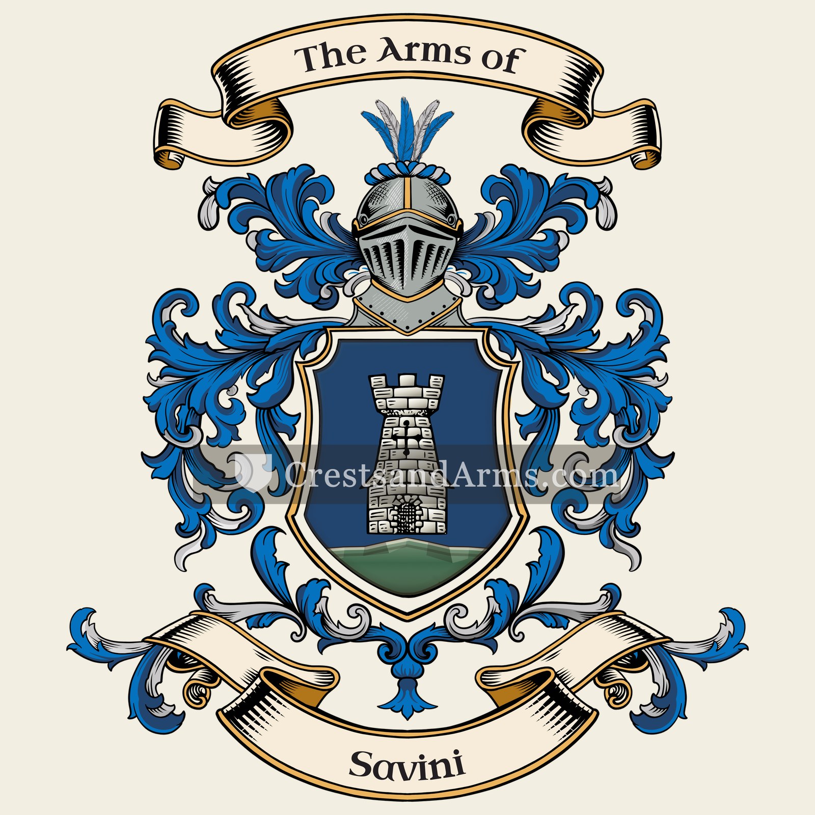 The Savini coat of arms, drawn from the recorded blazon