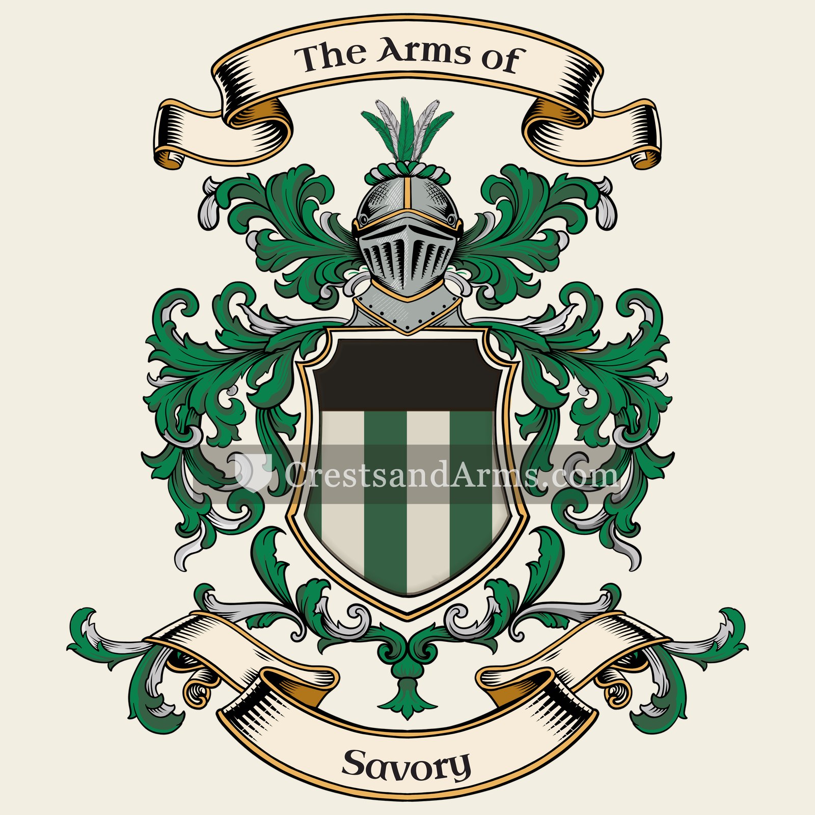 The Savory coat of arms, drawn from the recorded blazon
