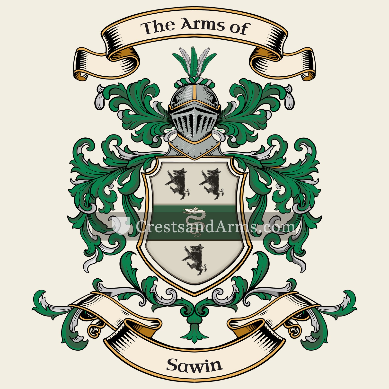 The Sawin coat of arms, drawn from the recorded blazon