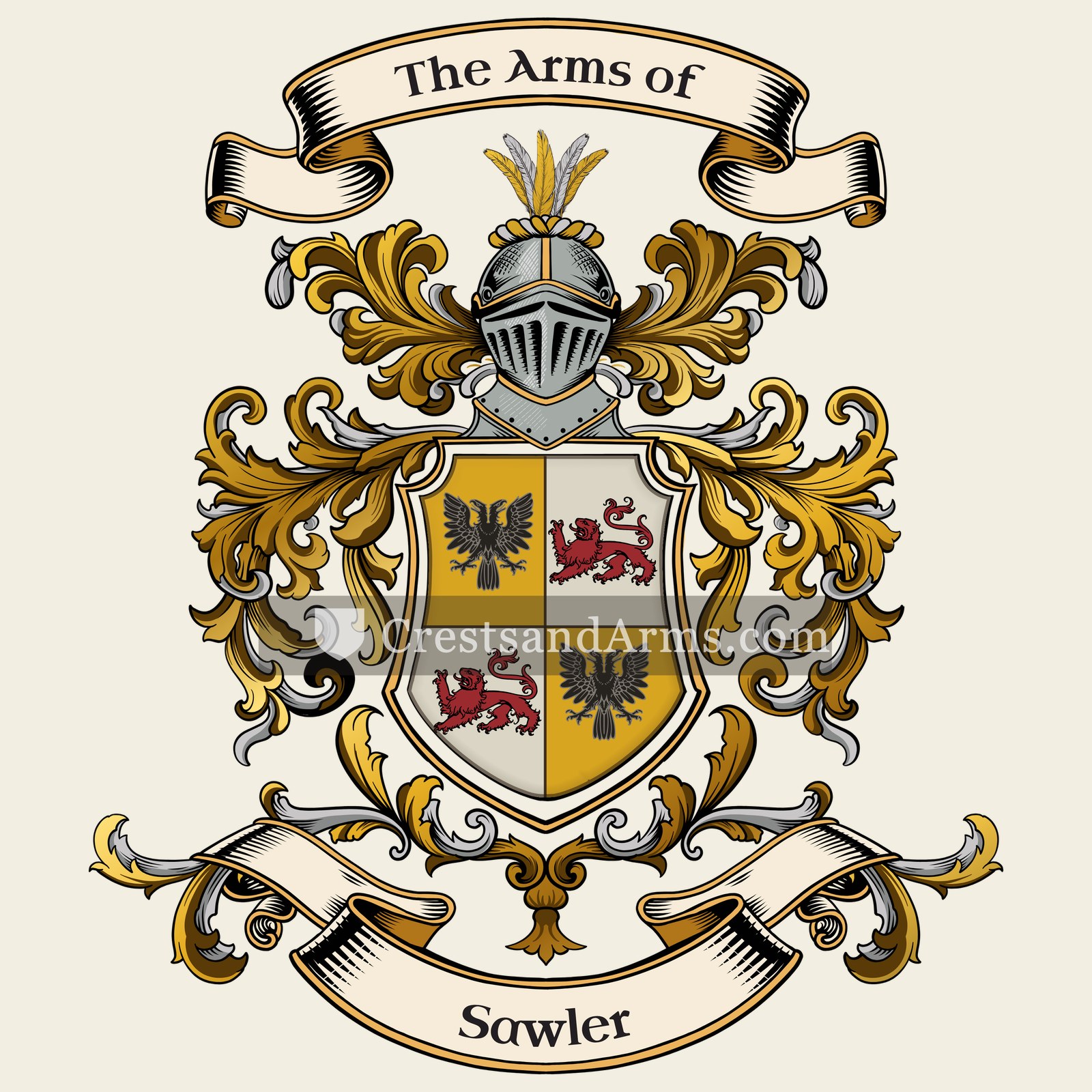 The Sawler coat of arms, drawn from the recorded blazon