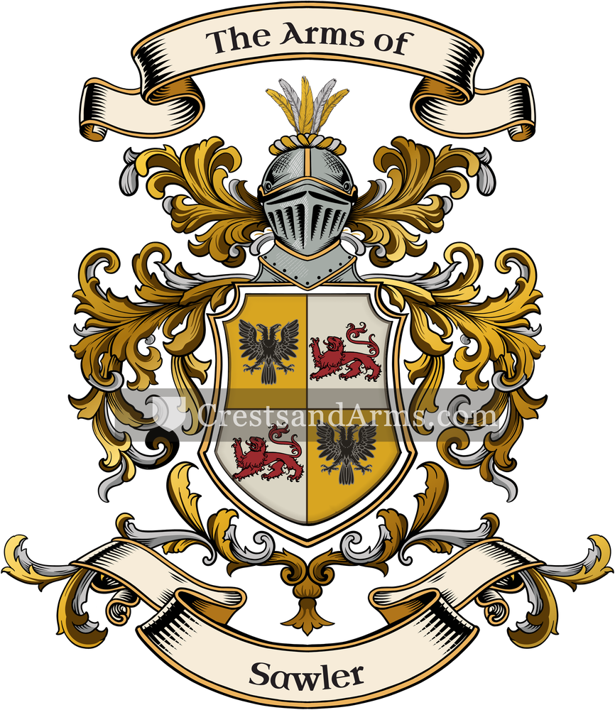 The Sawler coat of arms, drawn from the recorded blazon