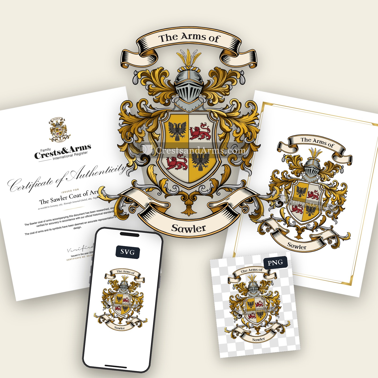 The Sawler arms on the coat of arms — digital pack