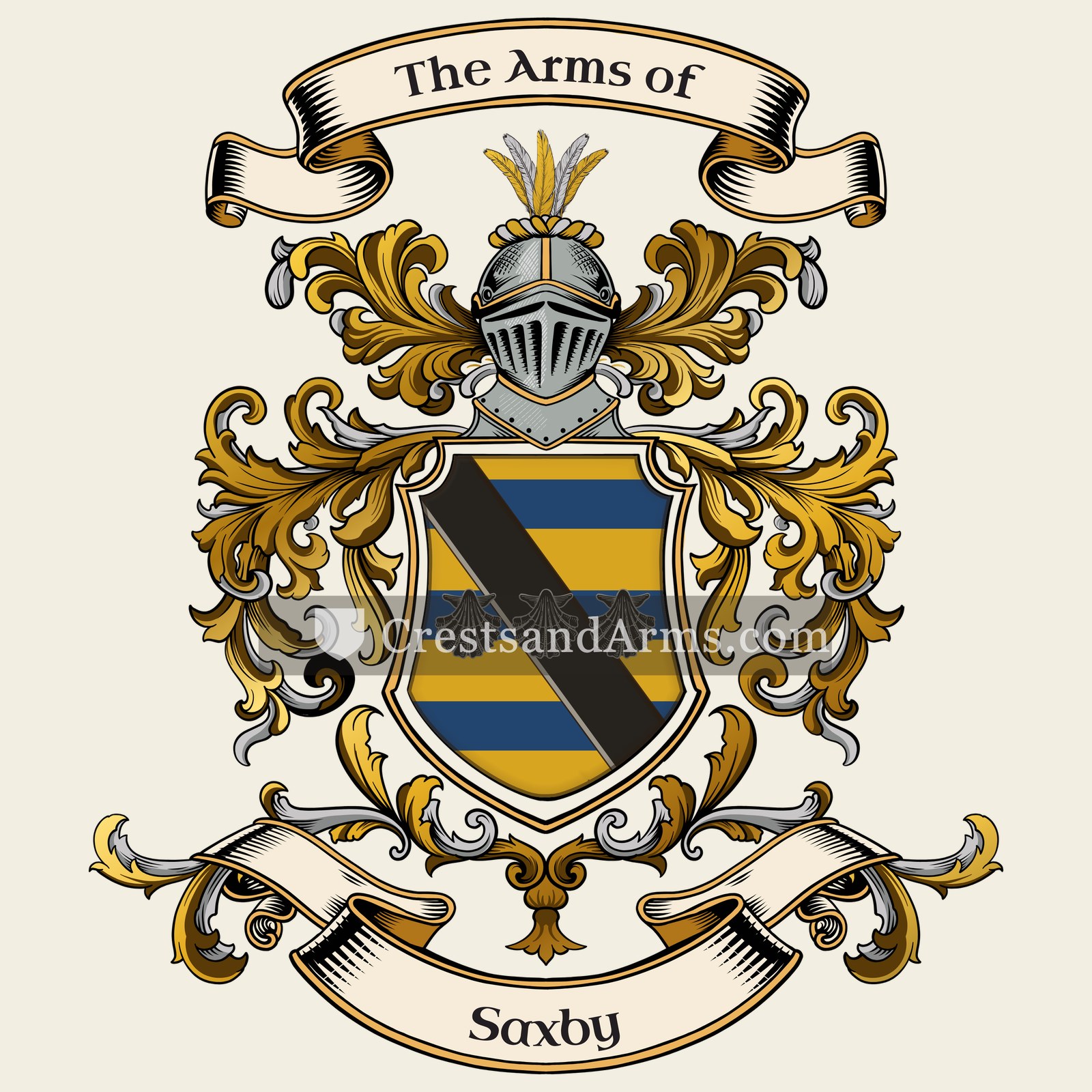 The Saxby coat of arms, drawn from the recorded blazon