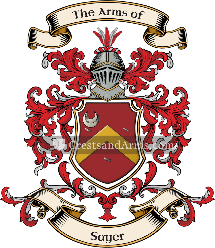 The Sayer coat of arms, drawn from the recorded blazon