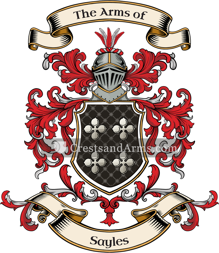 The Sayles coat of arms, drawn from the recorded blazon