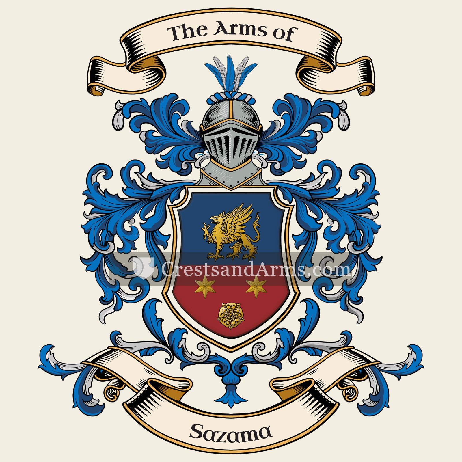 The Sazama coat of arms, drawn from the recorded blazon
