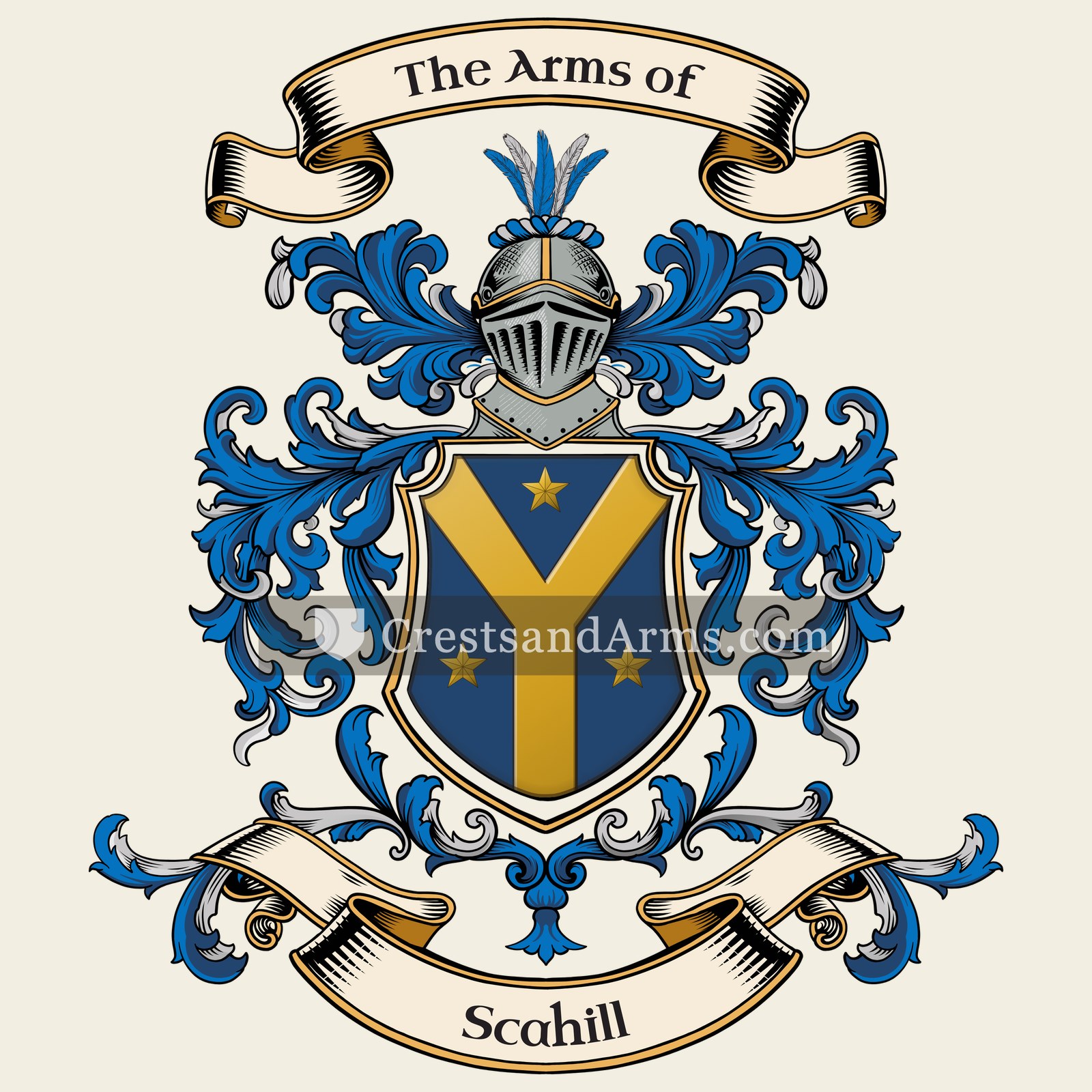 The Scahill coat of arms, drawn from the recorded blazon