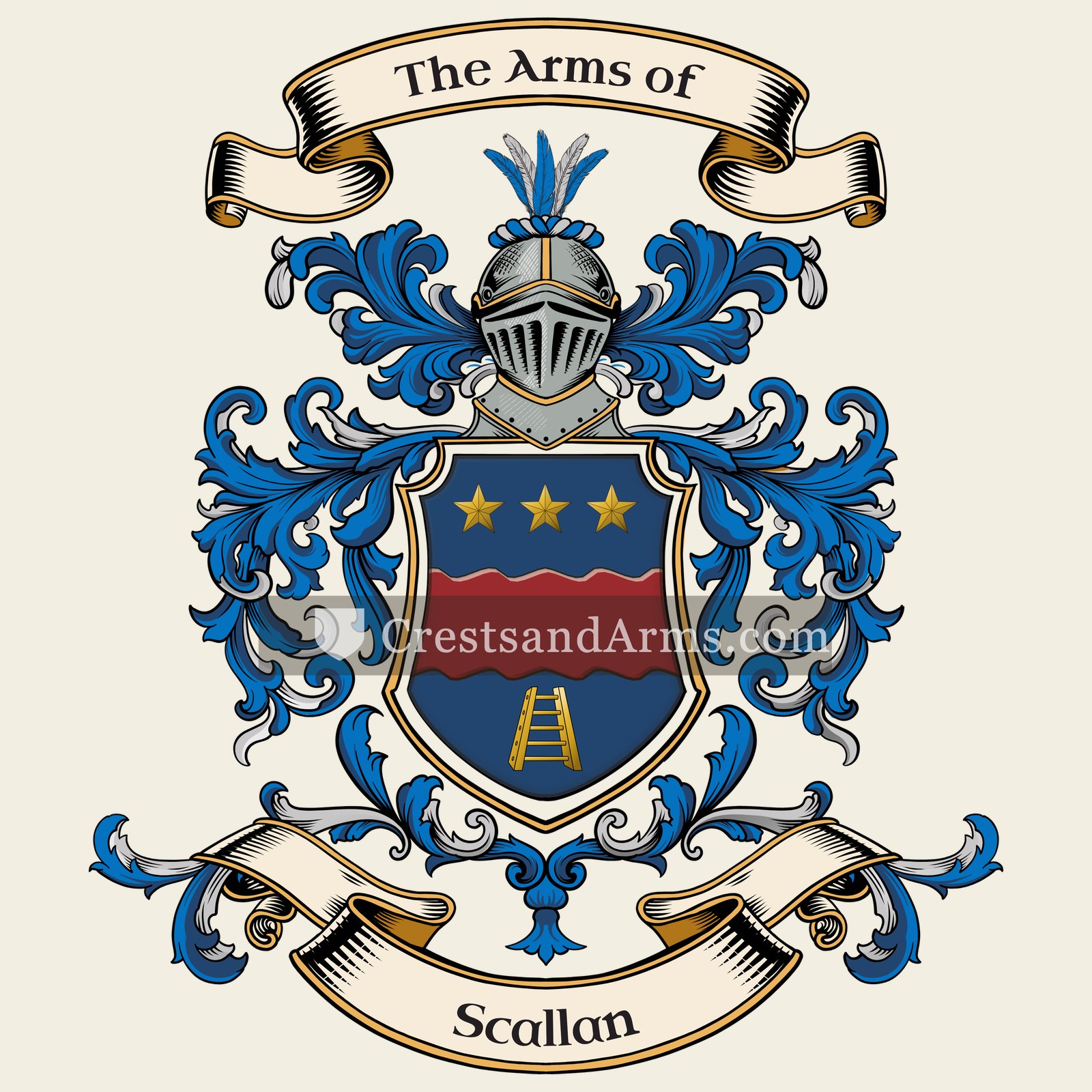The Scallan coat of arms, drawn from the recorded blazon