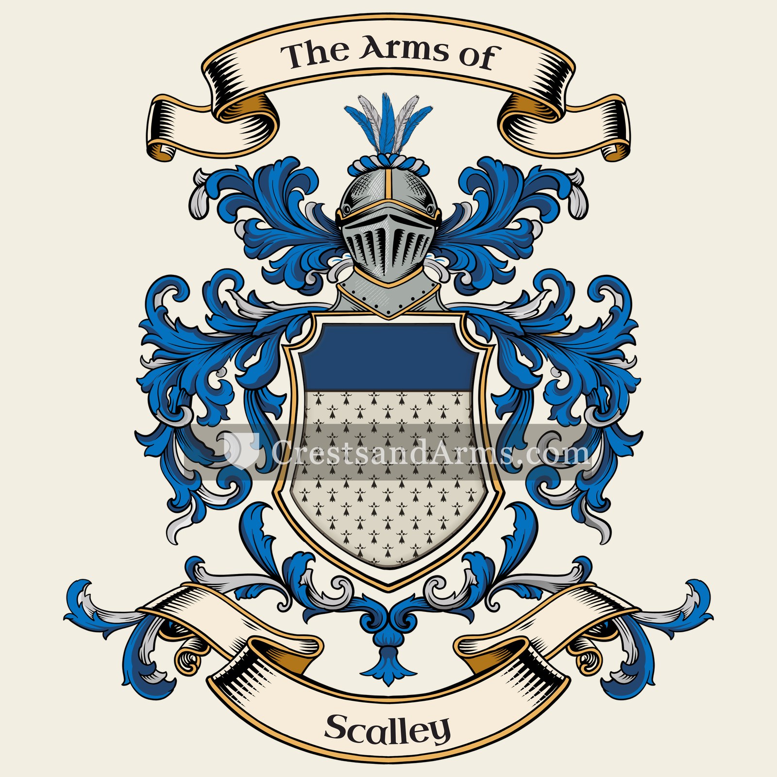 The Scalley coat of arms, drawn from the recorded blazon