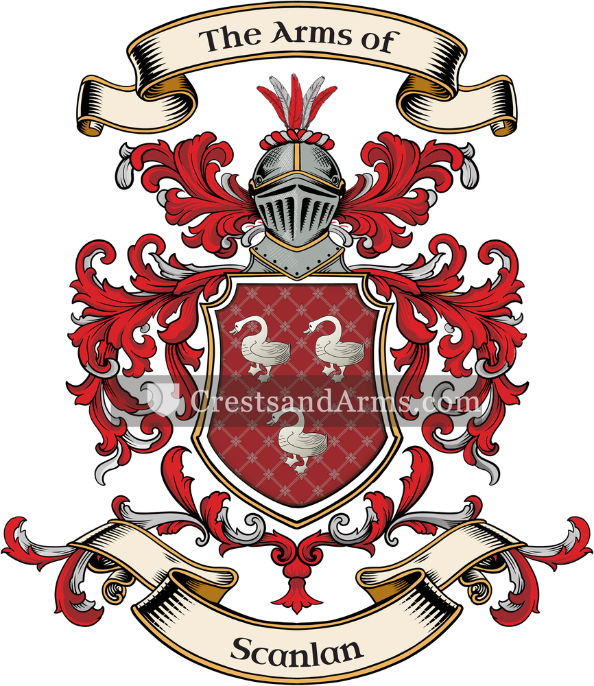 The Scanlan coat of arms, drawn from the recorded blazon