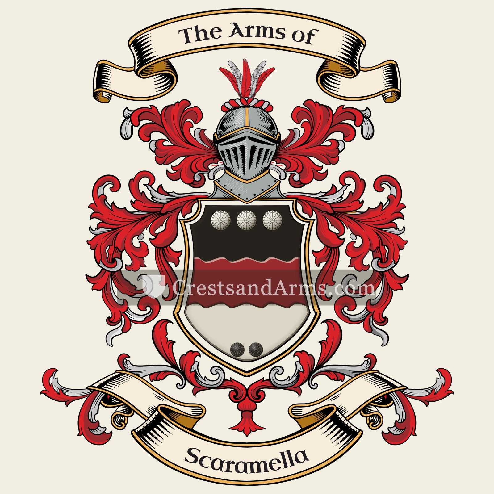 The Scaramella coat of arms, drawn from the recorded blazon
