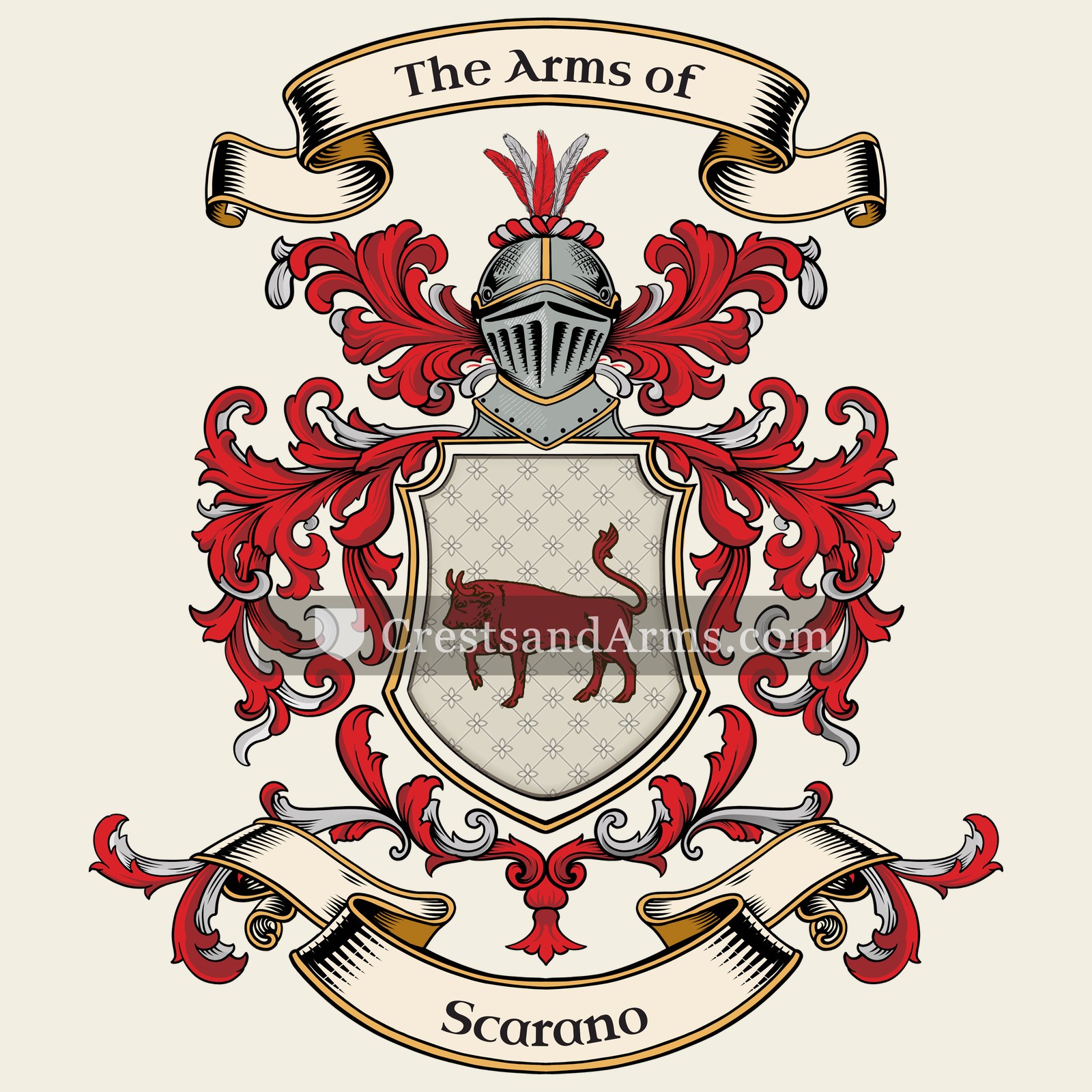 The Scarano coat of arms, drawn from the recorded blazon