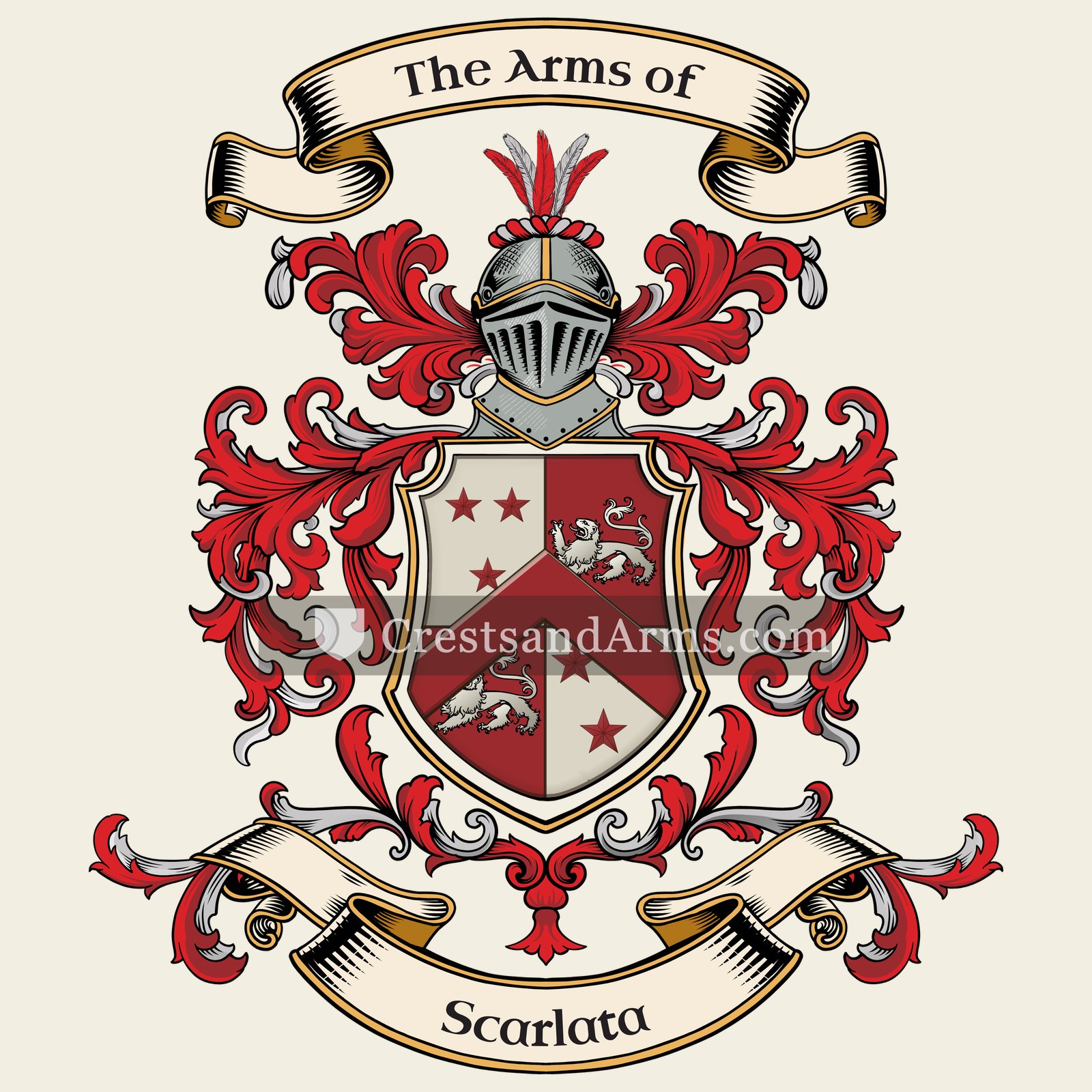 The Scarlata coat of arms, drawn from the recorded blazon