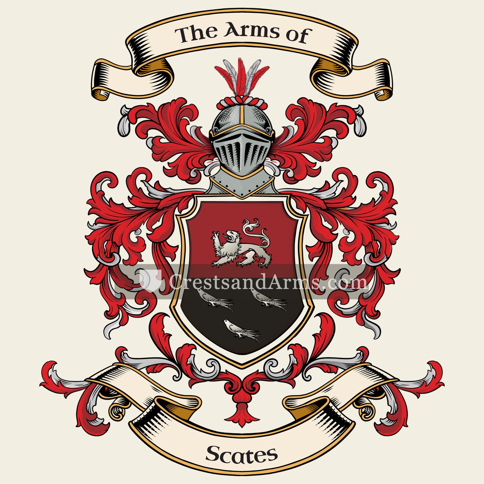 The Scates coat of arms, drawn from the recorded blazon