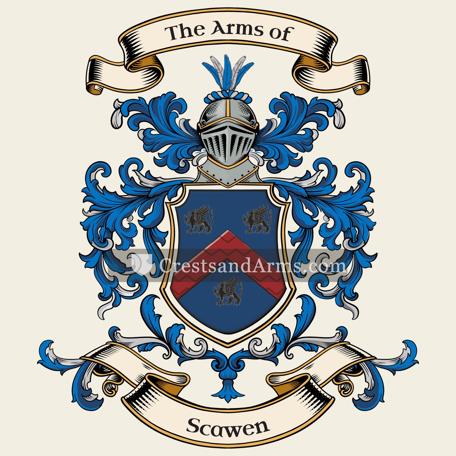 The Scawen coat of arms, drawn from the recorded blazon
