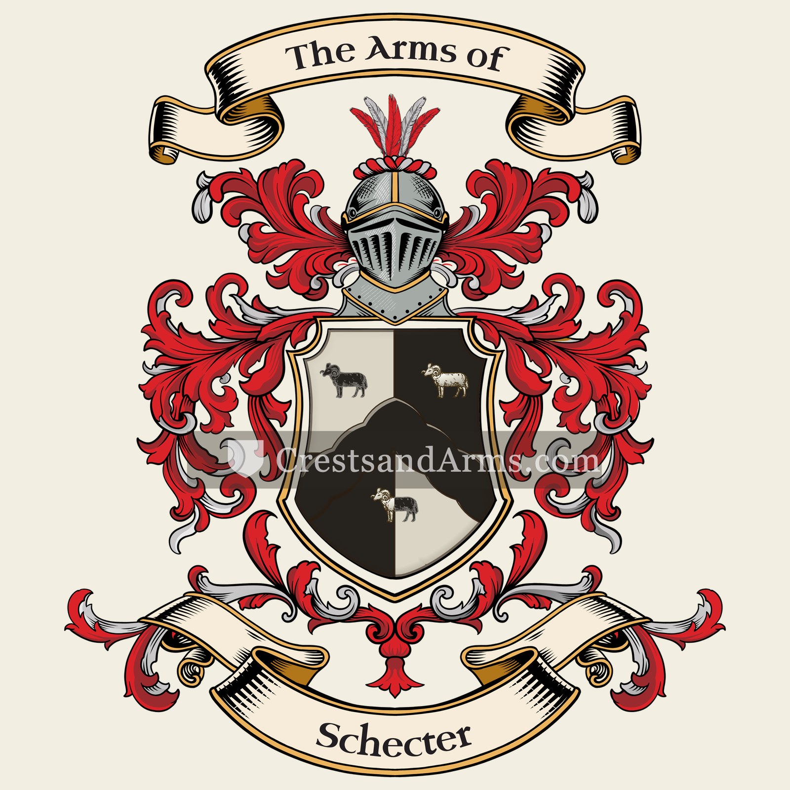 The Schecter coat of arms, drawn from the recorded blazon