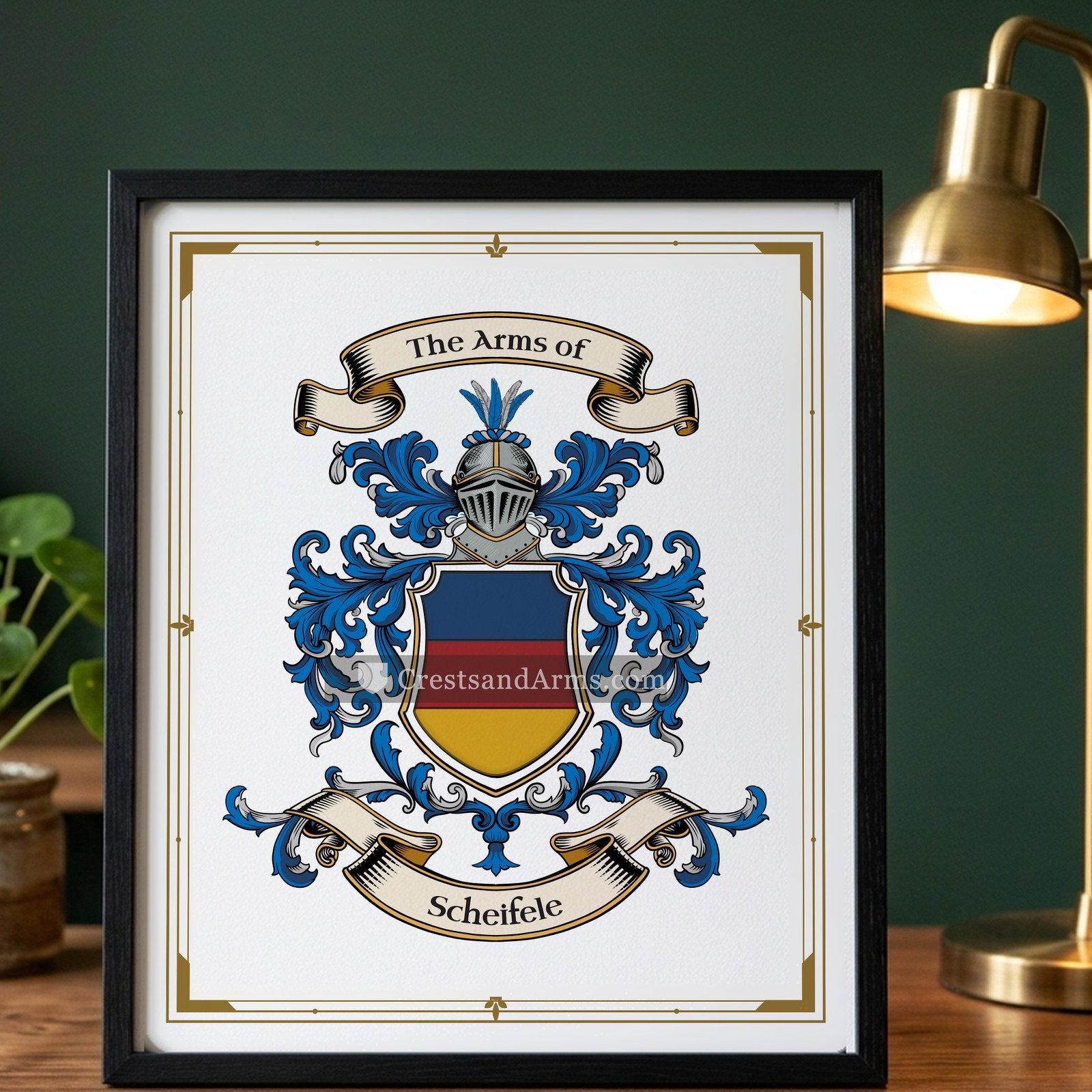 The Scheifele arms on the framed, black wood